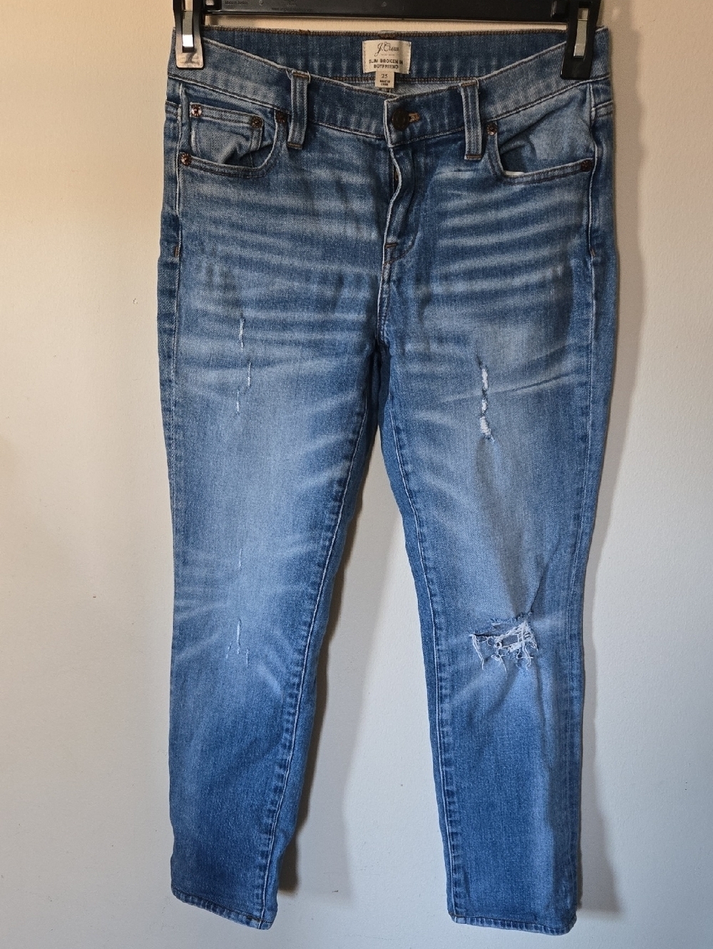 J. Crew Slim Broken In Boyfriend Light Blue Distressed Skinny Jeans Size 2